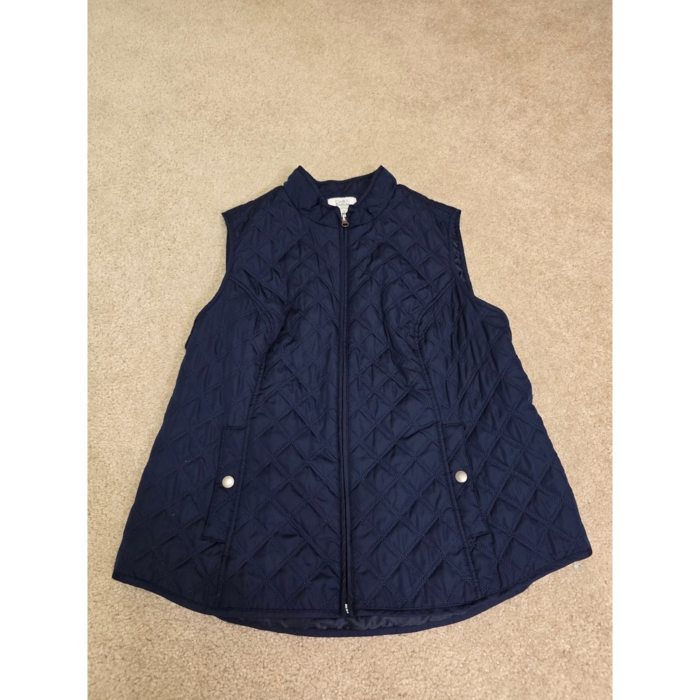 Croft & Barrow Womens Navy Blue Quilted Zip Up Vest Mock Neck Size L
